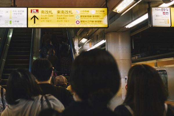 Crowded subway train station