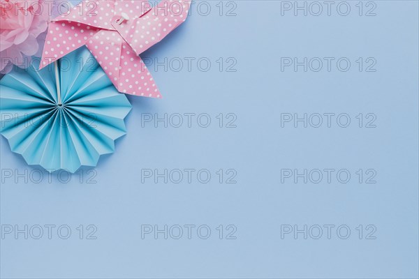 Elevated view creative art craft blue background
