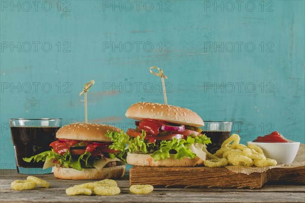 Fast food menu with tasty onion rings