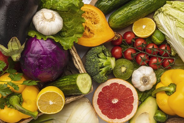 Flat lay assortment fresh vegetables