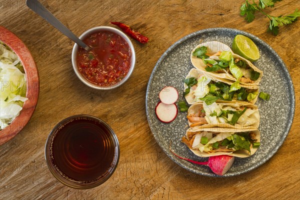 Flat lay delicious taco ingredients