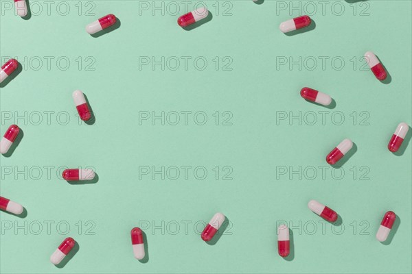 Flat lay minimal medicinal pills assortment