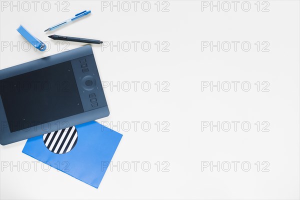 Graphic digital tablet stationeries white background