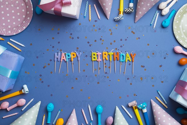 Greeting words surrounded by birthday elements