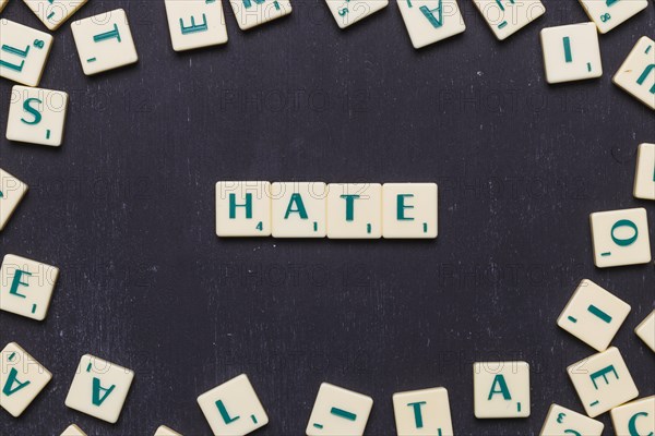 Hate text made from scrabble game letters