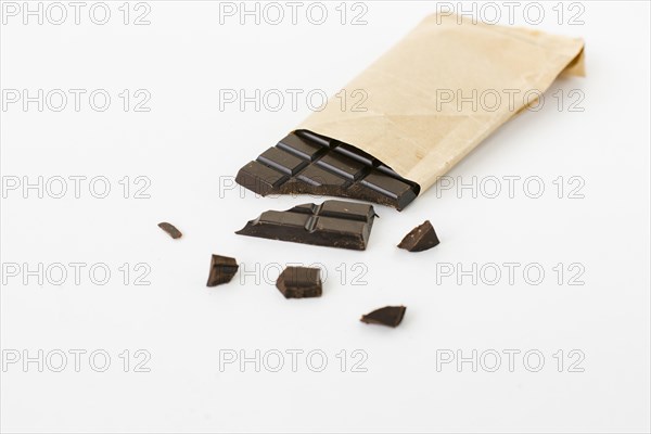 High angle chocolate bar paper bag