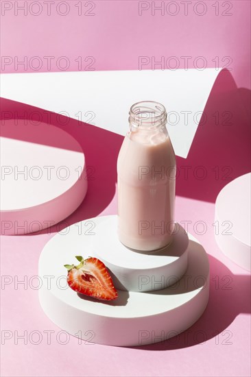 High angle smoothie with strawberries