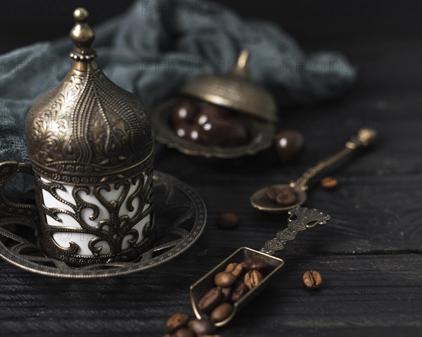 High angle turkish cup coffee