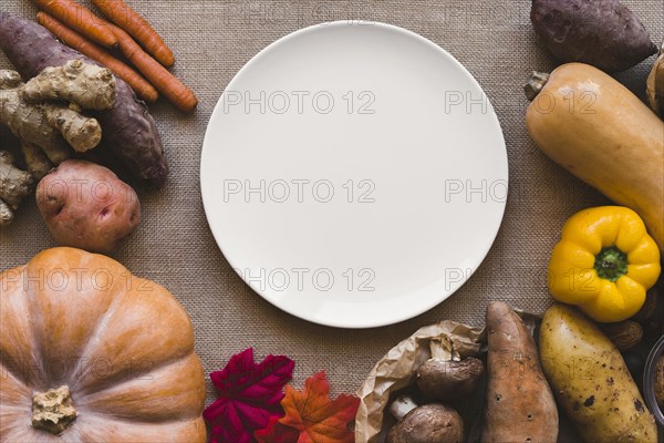 Leaves vegetables lying around plate