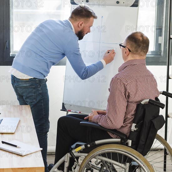 Manager presenting project disabled worker