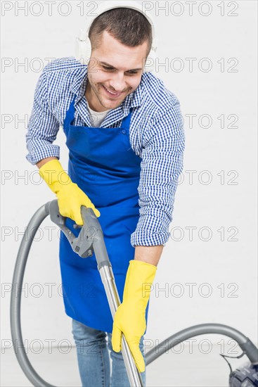 Man cleaning his home