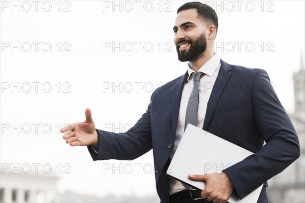 Man prepared shake hands