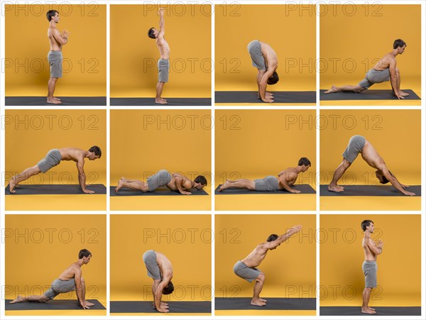 Multiple yoga poses collage