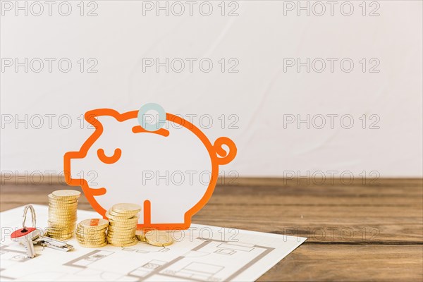 Piggybank with stacked coins key blueprint