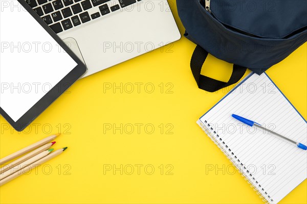 School supplies with laptop tablet