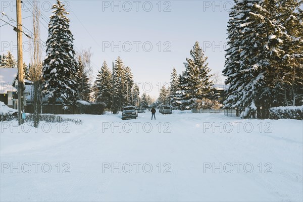 Snowy road village winter