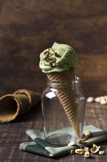 Tasty homemade gelato with pistachio