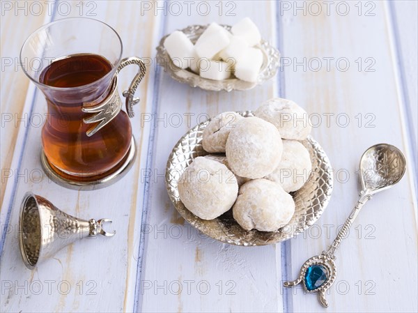 Top view arrangement with tea cookies spoon