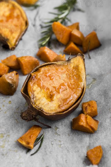 Top view cooked sweet potato