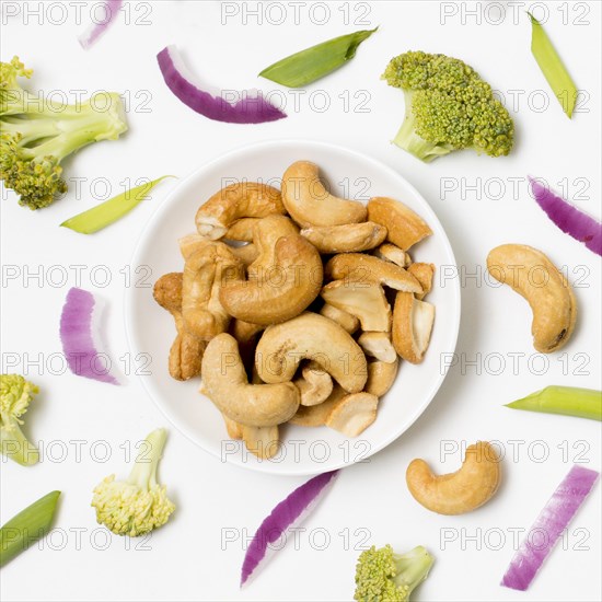 Top view delicious cashews table