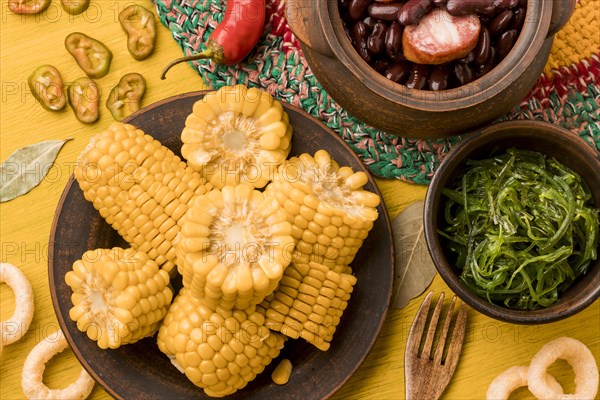 Top view delicious corn plate