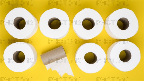 Top view toilet paper rolls with cardboard core
