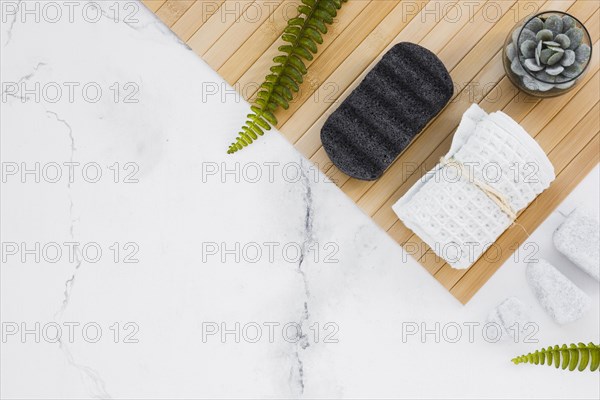 Towel wooden mat with copy space