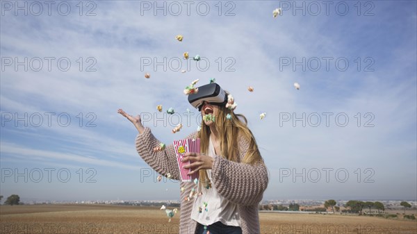 Vivid girl vr headset having fun