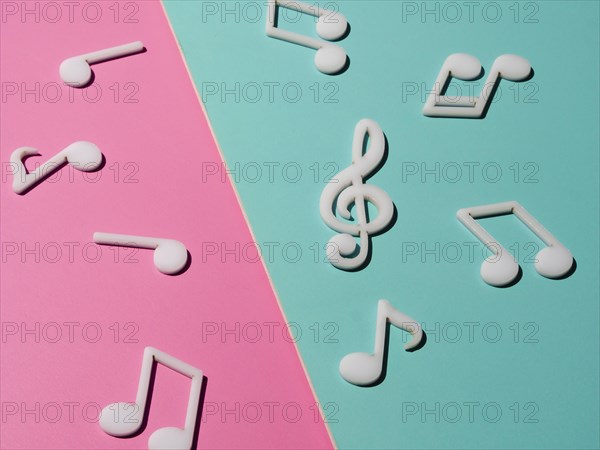 White musical notes bright colorful background