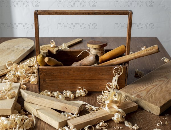 Wooden tool box sawdust