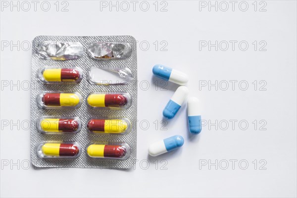 Capsules drug blister pack white background