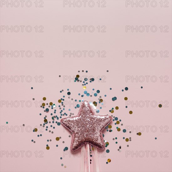 Close up pink star glitter top view