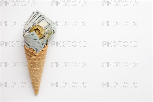 Currency ice cream with copy space