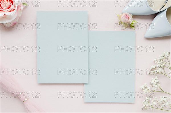 Flat lay blank wedding cards