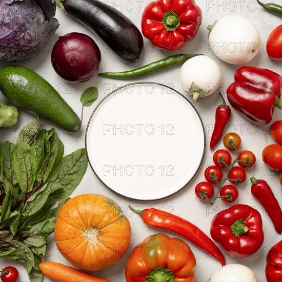 Flat lay fresh vegetables arrangement