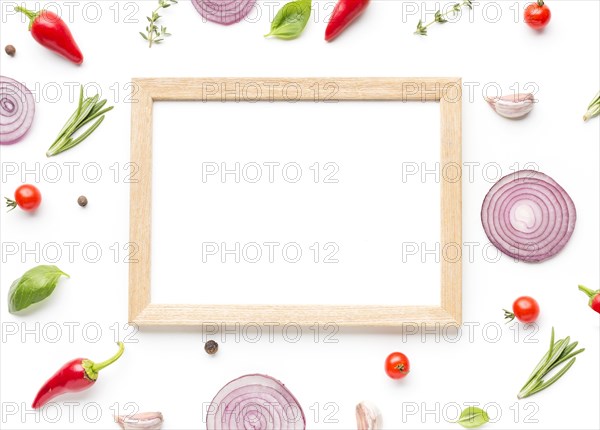 Frame with ingredients herbs table