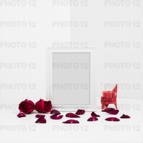 Frame with red roses table