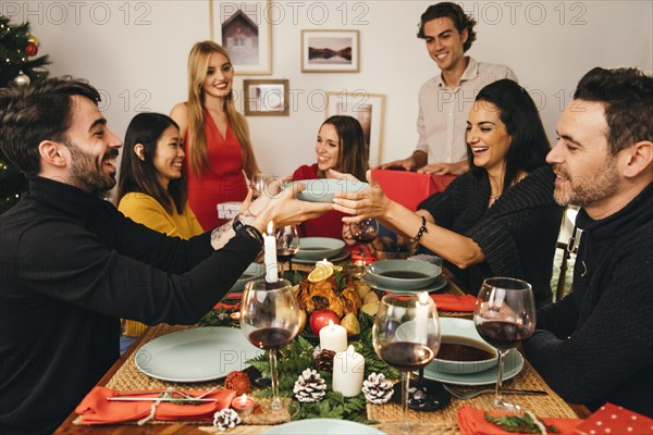 Friends dining christmas