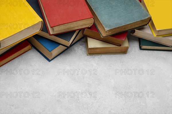 High angle books with copy space