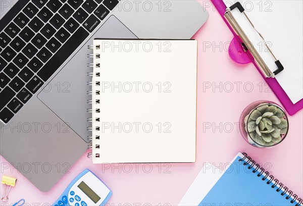 Neat office desk with notebook mockup