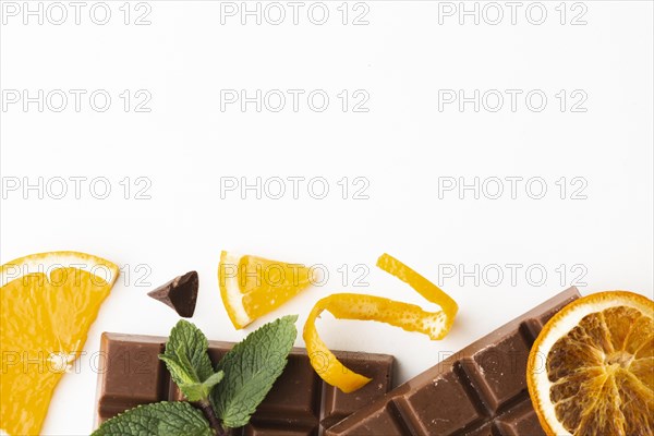 Orange peels with chocolate bar