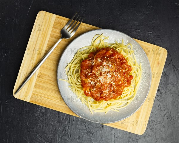 Pasta plate chopping board with fork