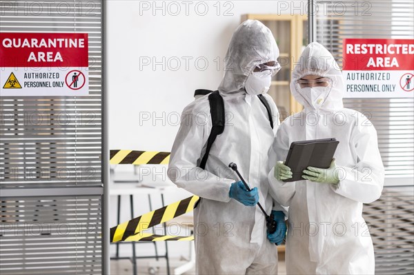 People protective equipment disinfecting dangerous area