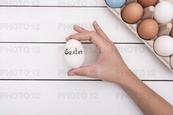 Person holding egg with easter inscription