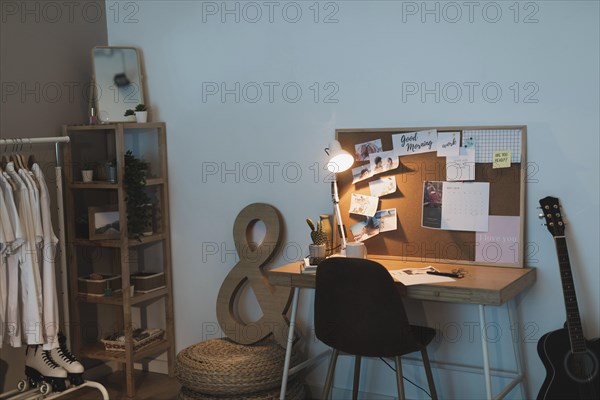 Simple living room with wardrobe desk