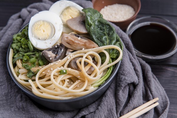 Spinach eggs ramen delicious japanese soup