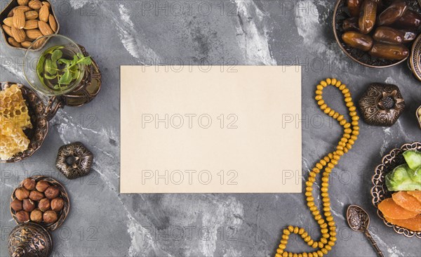 Tea glass with dates fruit beads blank paper