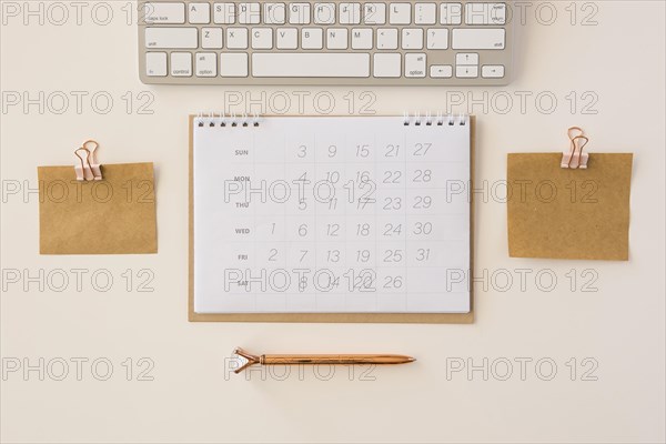 Top view desk calendar memory notes
