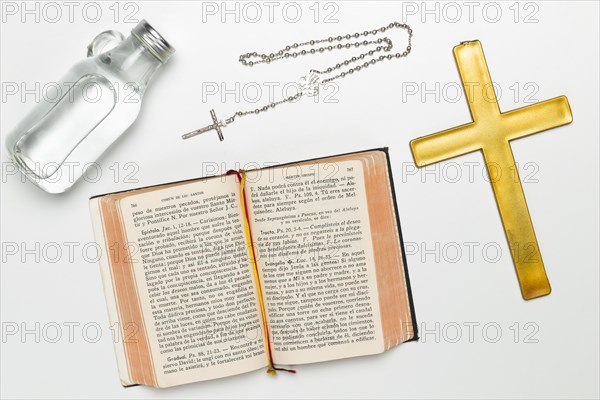 Top view religious holy objects