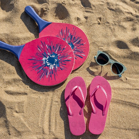 Top view summer beach accessories